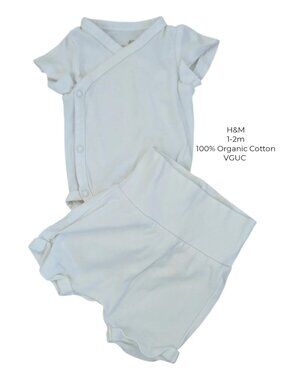 🩵 4/$20 H&M Baby White Crossover Onesie &‎ Shorts Set Newborn